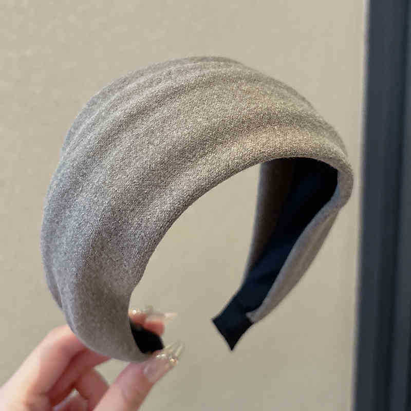 Otoño y invierno de alta sensibilidad para el cabello de mujeres cráneo alto borde amplio agujero de punto de banda de cabeza muestra cara pequeña gris ensanchada banda de cabello