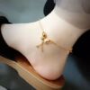 Golden fashionable summer ankle bracelet stainless steel, Korean style, simple and elegant design, pink gold, does not fade