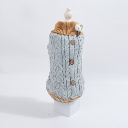 Physical store wholesale dog clothes autumn and winter warm pet clothing buttons sweet sweater teddy cat