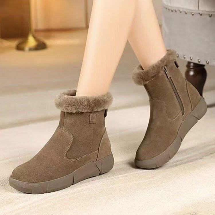 Botas de nieve anticongelantes de alto valor facial para mujeres otoño y invierno 2025, pieles integradas con zapatos de algodón de muffin grueso