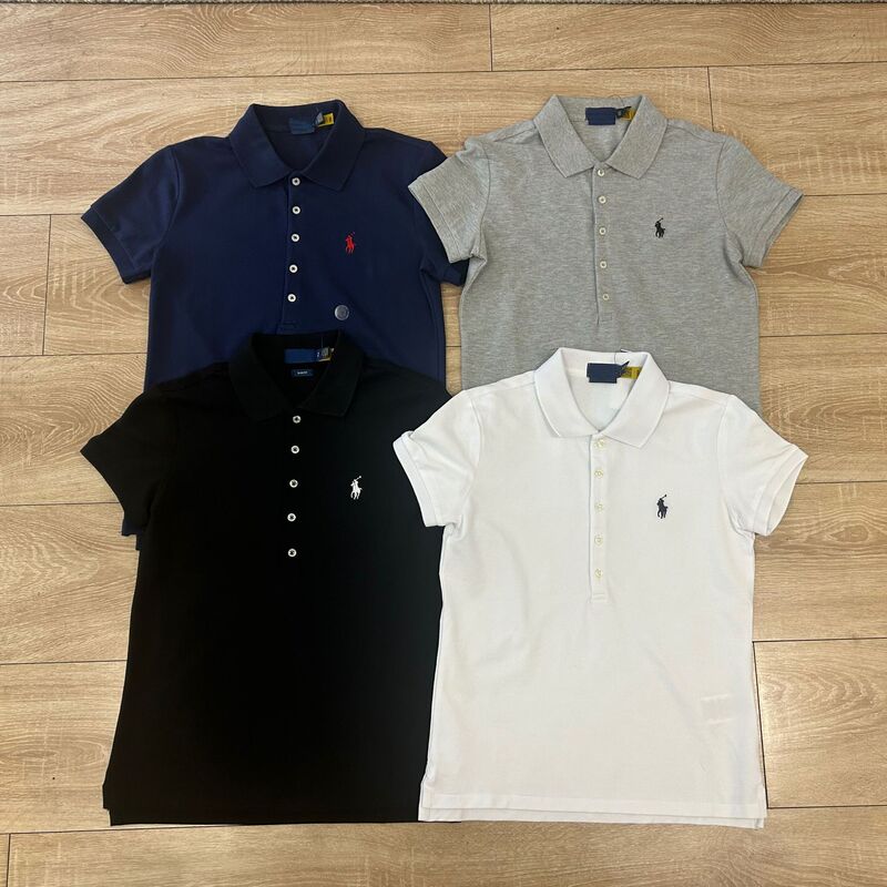High-Quality Rl Ralph Lauren Embroidered Five-Button Lapel Short-Sleeve T-Shirt for Women, Made of Pique Cotton, Slim Fit Polo Shirt