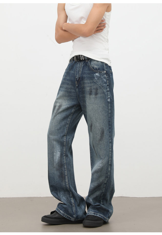 Quần jeans nam ống loe nhẹ dáng suông, họa tiết graffiti phun sơn phong cách đường phố — Màu xanh dương chi tiết 13