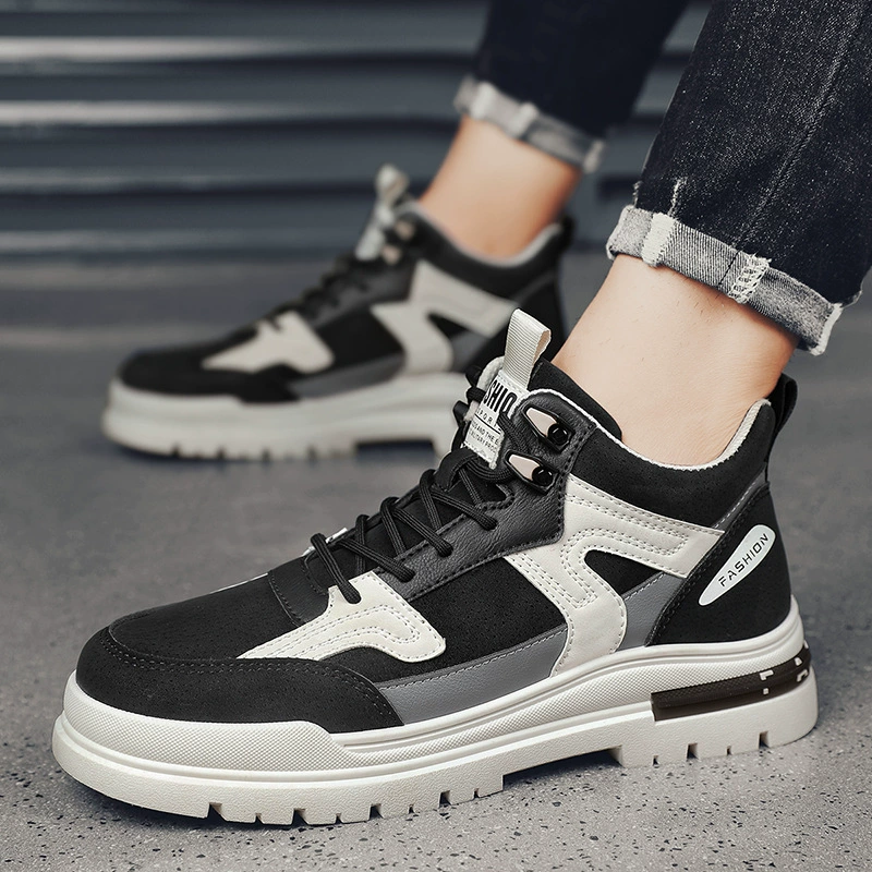Осенние мужские кроссовки средней высоты, кожаные туфли, винтажная рабочая одежда на платформе, ботинки Martin, модная универсальная модная мужская обувь