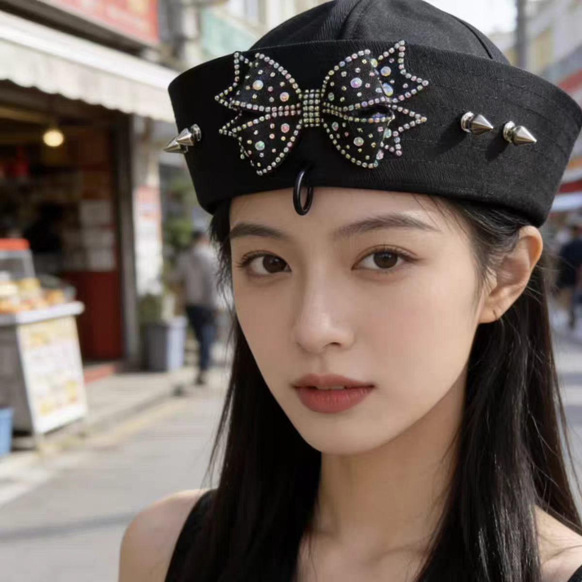 한국 스타일 블랙 세일러 모자
