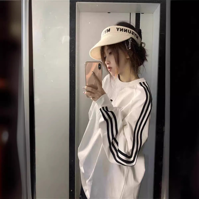 Factory Direct Sales Men's and Women's Three-Bar Splicing Sweatshirts Ins New Trendy Brand Casual Round Neck Couple Wear Customized Model 1