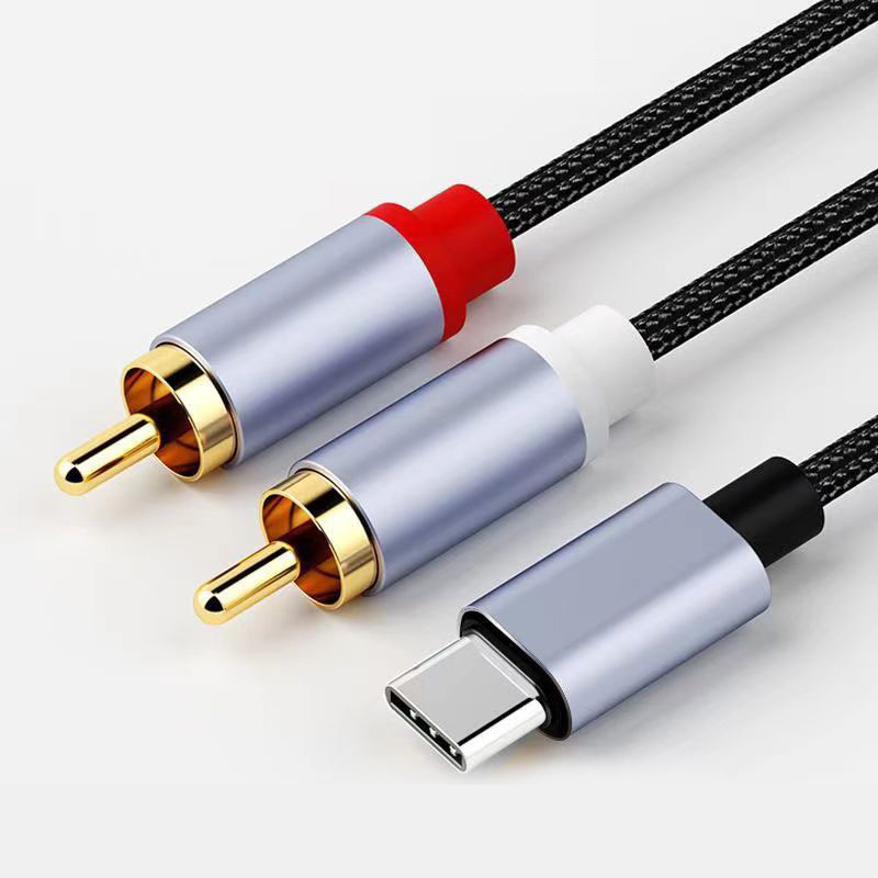 Typec One-To-Two Rca Lotus Male Plug Audio Cable Audio Amplifier Mobile Phone Adapter Cable Usbc to Rca Cable
