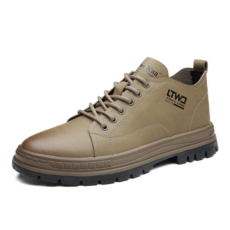 Bốt Martin nam cổ trung mỏng nhẹ phong cách Anh Quốc, đế cao su gót thấp 1-3 cm — Màu kaki, màu đen