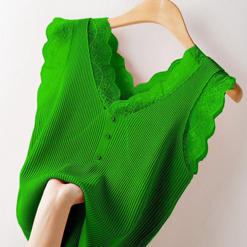 Ice Silk vest [40.00 kg-100.00 kg] Lace sling women's summer outer wear new loose plus size sleeveless knitted top