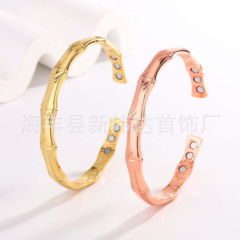 Cross-border new solid magnetic pure copper bracelet bamboo ethnic style simple Joker open bracelet jewelry wholesale