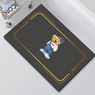 Avtomobil döşəmə paspasları – Non-Slip Carpet Quick-Drying Toilet Door - bathroom-mat-strap-bear-4060cm
