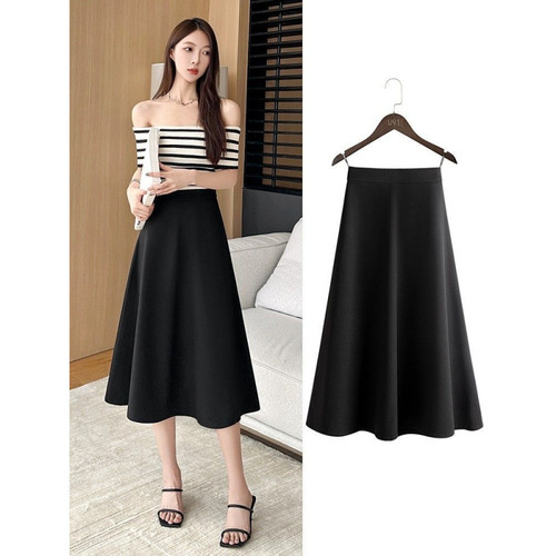 New woolen skirt for women—autumn and winter long skirt, thickened winter umbrella skirt, black half-skirt, A-line winter skirt.