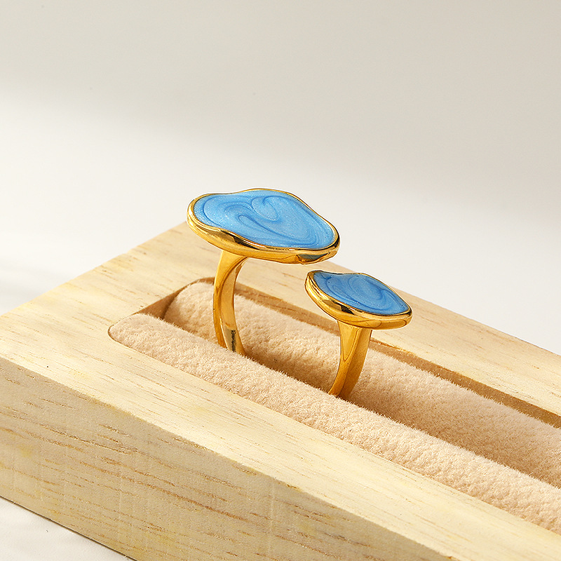 Square Pattern Real Gold Plated Square 304 Stainless Steel Retro Waterproof Non Tarnish Rings