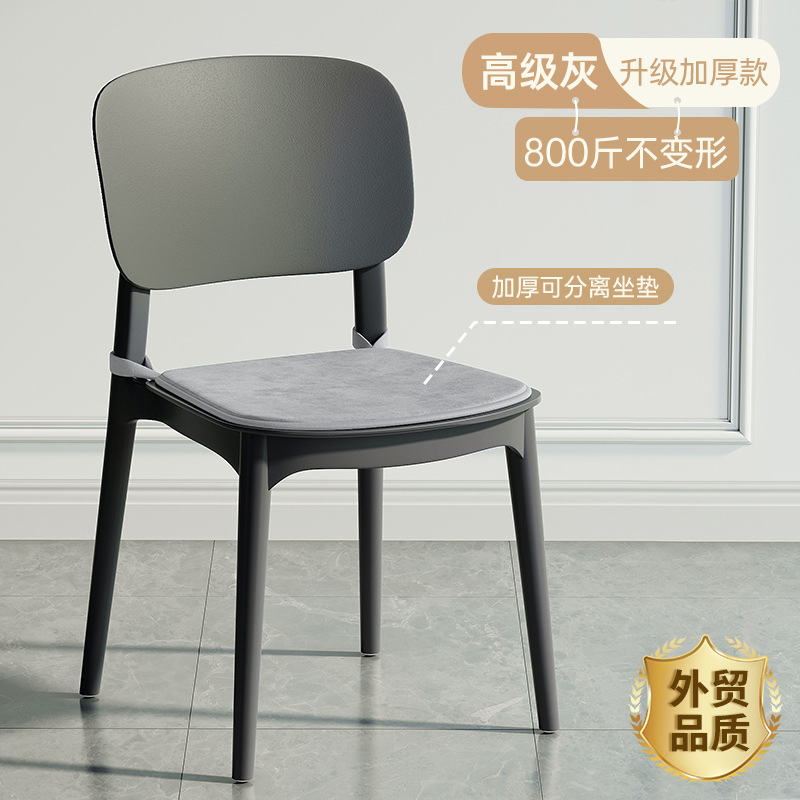 silla de comedor de plástico grueso, taburetes modernos y simples con respaldo, sillas de mesa y sillas nórdicas caseras, sillas con respaldo cómodas