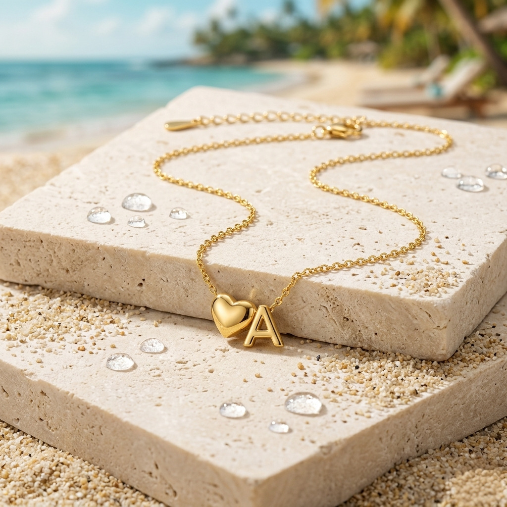 European and American Cross-Border 18K Gold Plated Stainless Steel Heart Pendant Clavicle Chain with 26 English Letters Titanium Steel Necklace