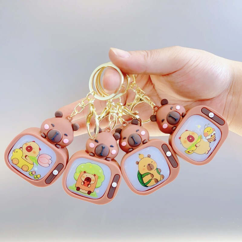 クリエイティブかわいいカピバラ発光キーホルダースクールバッグテレビペンダントスクールバッグ絶妙なギフト人形マシン|undefined