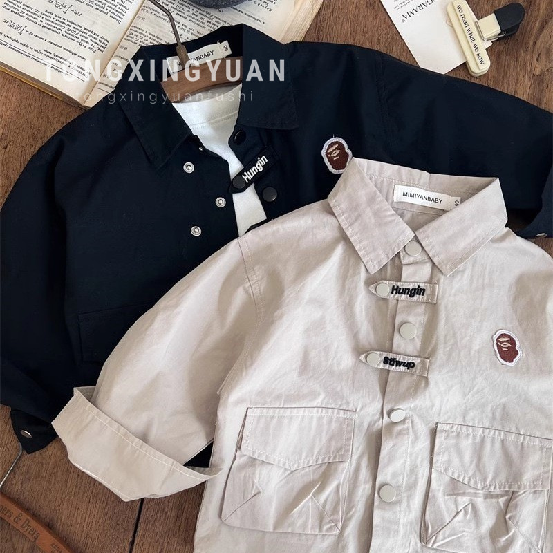 Camisas de niños estrella redonda 2025 primavera y otoño chaqueta de niños camisa de bebé personalidad de moda de chaqueta universal