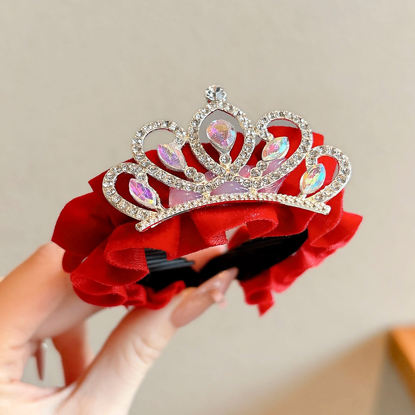 Bola de corona de perlas para niños, hebilla para el cabello, tocado de princesa, pinza para el cabello de cola de caballo para niñas, artefacto para el cabello para niñas