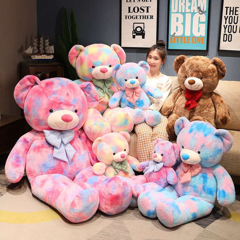 New Rainbow Tie-Dye Teddy Bear Doll Large Plush Toy Hug Bear Doll Girl's Rag Doll Gift