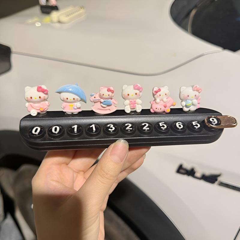 Kt Cat Car Temporary Parking Phone Number Plate Cute Sanrio Car Moving Phone Number Plate Car Interior Decoration Ornament