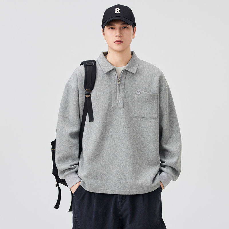 Anyang American Style Handsome Half-Zip Polo Shirt 2025 Autum New Fashion Brand Lapel Versatile Long-Sleeved Tops Wholesale