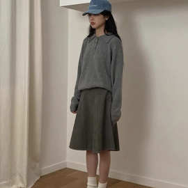 现货2025冬季新款韩国东大门smooth*ood复古纯色灯芯绒半身裙伞裙