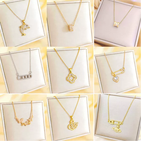 European and American Cross-Border Hot-Selling Titanium Steel Necklace with Micro-Inlay, Light Luxury Niche New Style, Elegant and High-End Clavicle Chain Jewelry Accessory