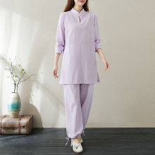 中国风棉麻瑜伽服禅意两件套装白色禅服女仙气禅修打坐佛系茶服秋