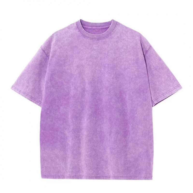 Camiseta de marca de moda vieja negra lavada verano 220g algodón peinado cuello trasero suelta básica cuello redondo camiseta de la calle principal