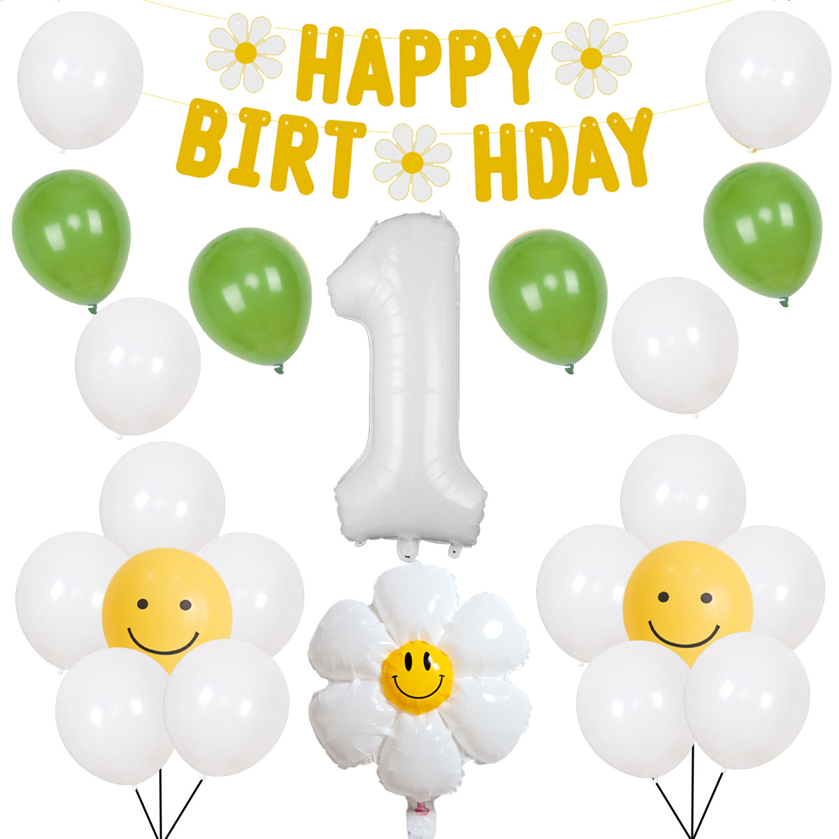 Daisy Balloon Smiley face Daisy Decoración de cumpleaños para niños decoración de fiesta de cumpleaños feliz cumpleaños tire bandera