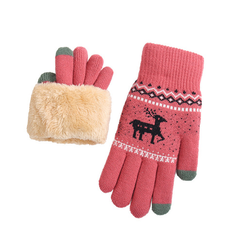Touchscreen Glove for Women - Winter Korean Style, Street Vendor, Fleece Lined, Thick, Coldproof, Small Deer Knitted Warm Gloves