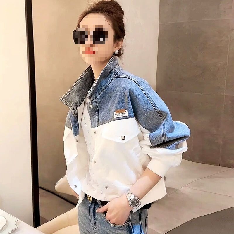 Trendy denim jacket for women on Douyin, 2026 spring and autumn new style, patchwork embroidered color-blocking denim clothing, women's fashion jacket Trendy denim jacket for women on Douyin, 2026 spring and autumn new style, patchwork embroidered color-blocking denim clothing, women's fashion jacket