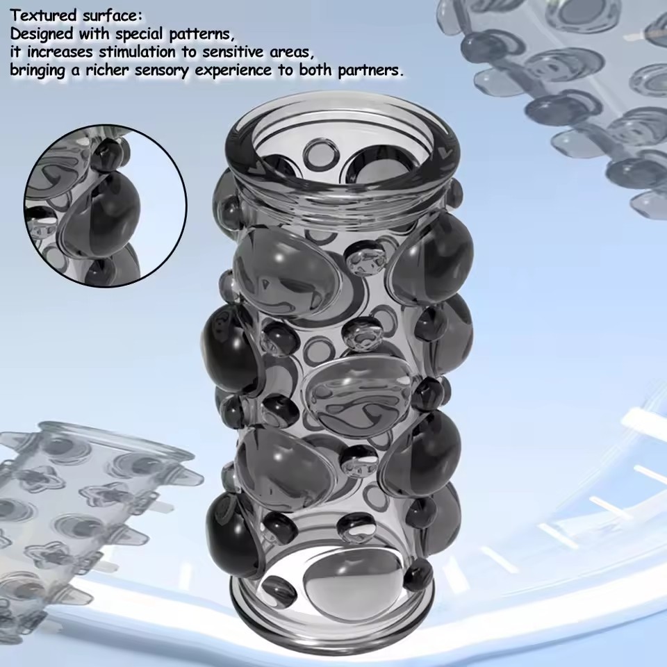 Explorer Spiked Lock Ring Foreskin Barrier Set, TPE Manual Delay Ring, Transparent Black — detail image 2