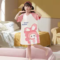 Детские пижамы из молочного шелка, летние, ультратонкие, короткие рукава, для девочек, с юбкой, 2025 новый стиль
