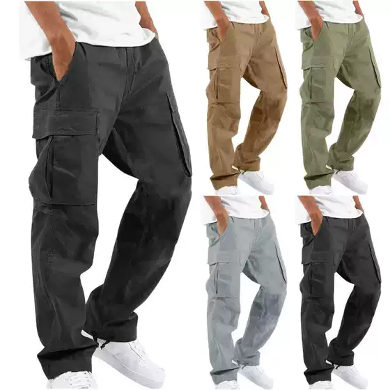 Amazon Fashion 2024 New Men's Workwear Casual Pants European and American Independent Station Foreign Trade Drawstring Multi-Pocket Long Pants