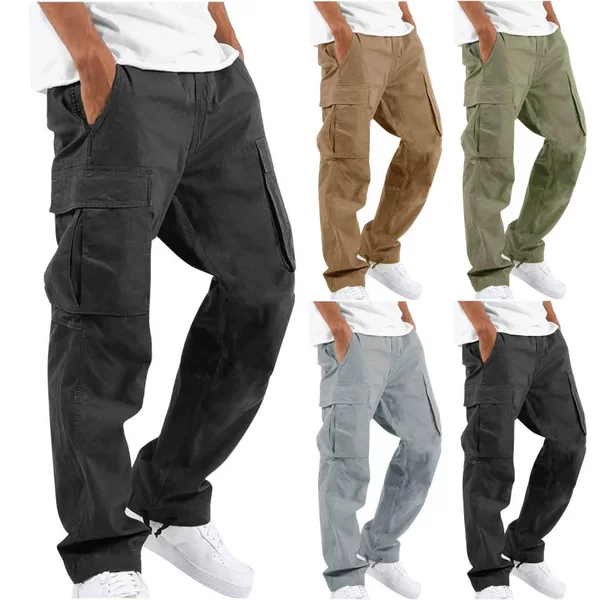 Amazon Fashion 2024 New Men's Workwear Casual Pants European and American Independent Station Foreign Trade Drawstring Multi-Pocket Long Pants