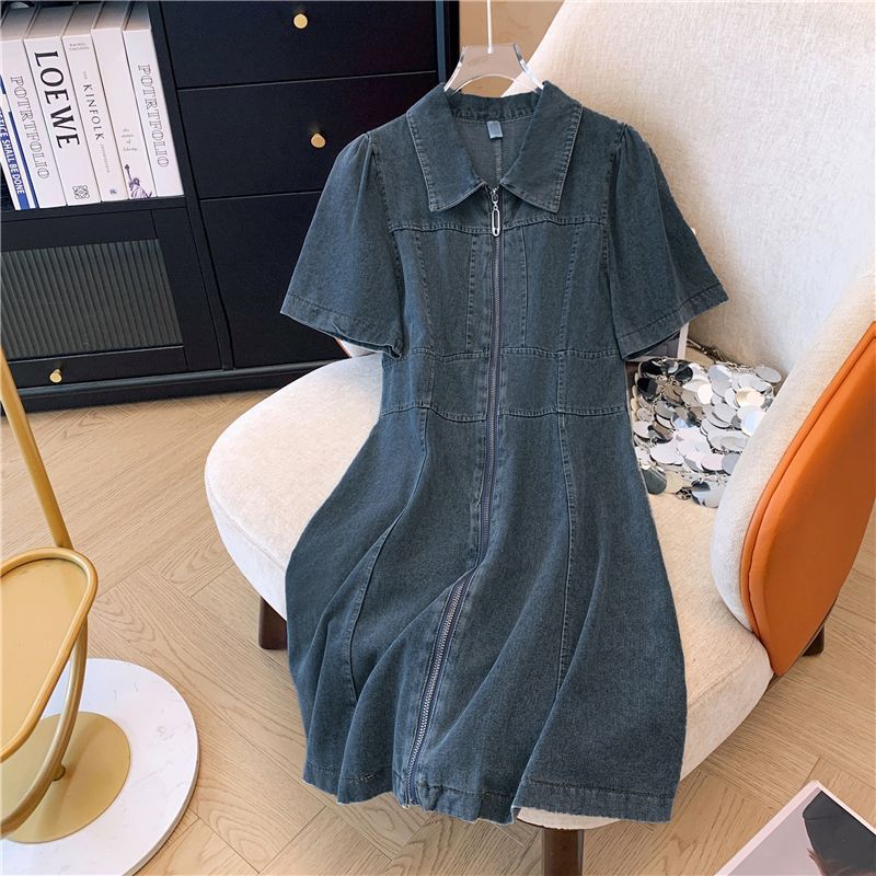 Retro denim dress with zipper