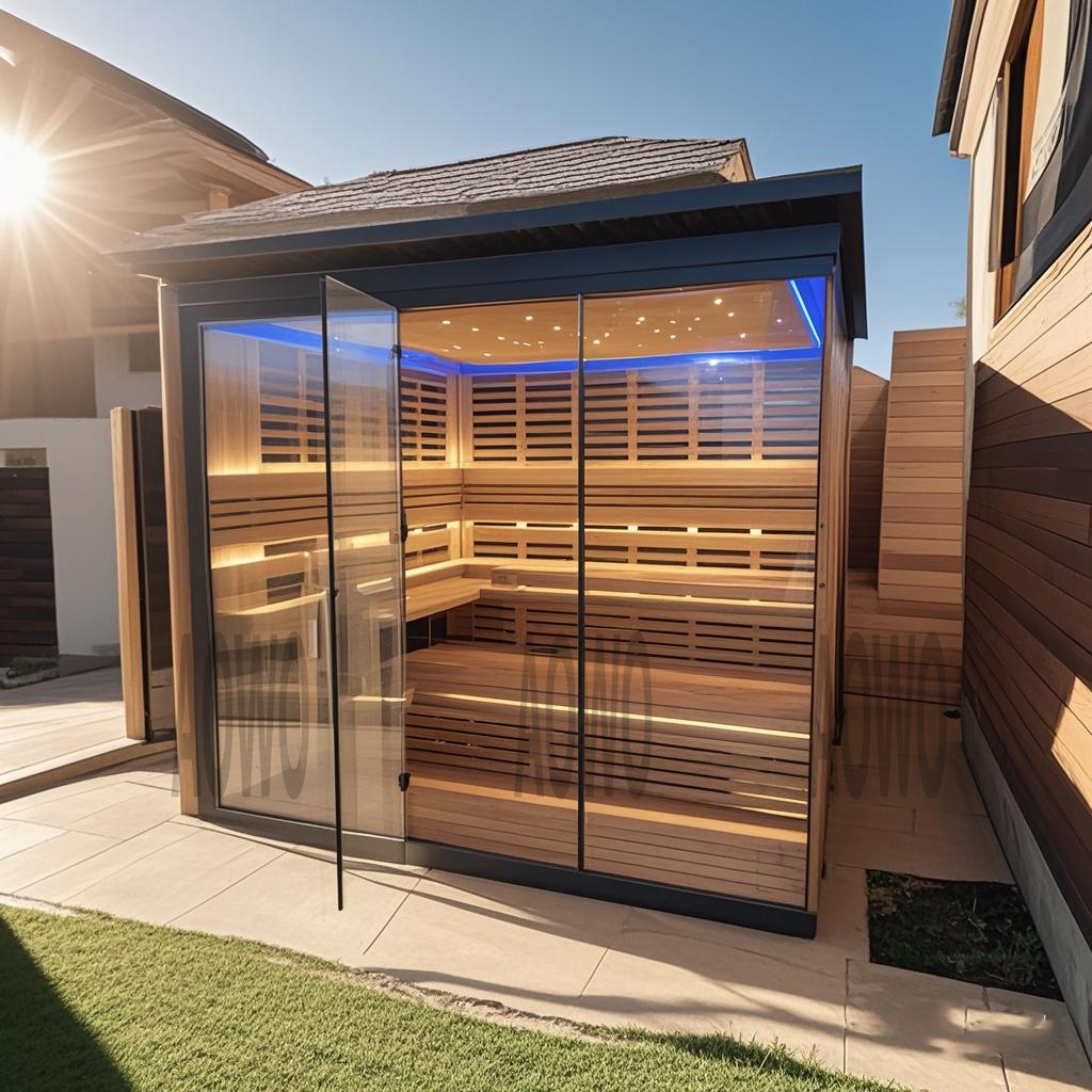 Leña club al aire libre salón de belleza salón de salud canadiense sauna de abeto de madera y plástico falda seca y húmeda sala de ondas de vapor