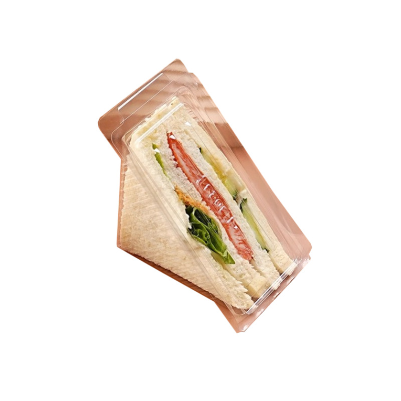 Caja de embalaje de sándwich PET unida caja triangular transparente caja de embalaje desechable transparente comercial con enchufe de embalaje