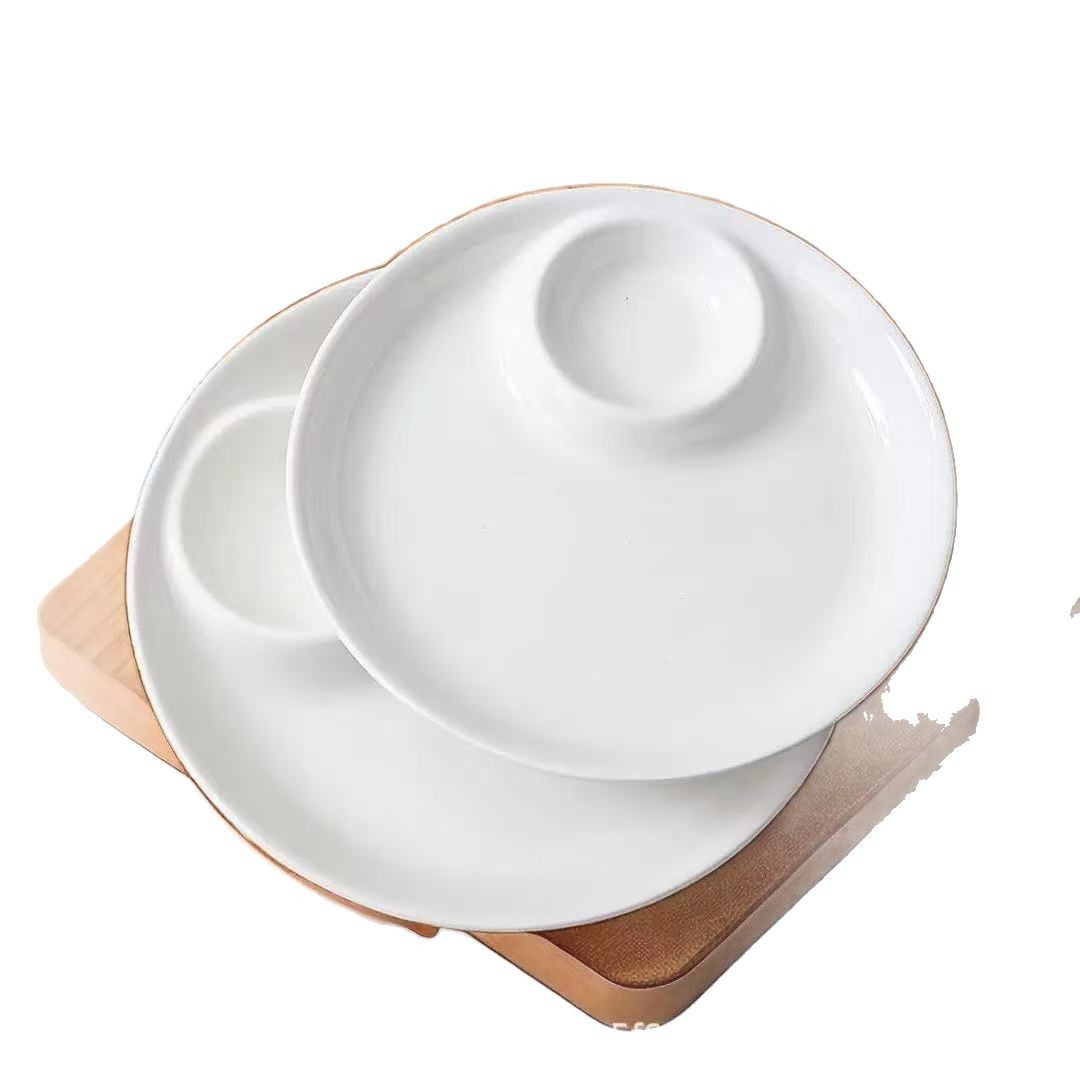 Plato de verduras caseras creativas, plato de camarón, plato de papas fritas, plato de bolinillos de sopa, plato de cerámica, plato blanco puro image 6