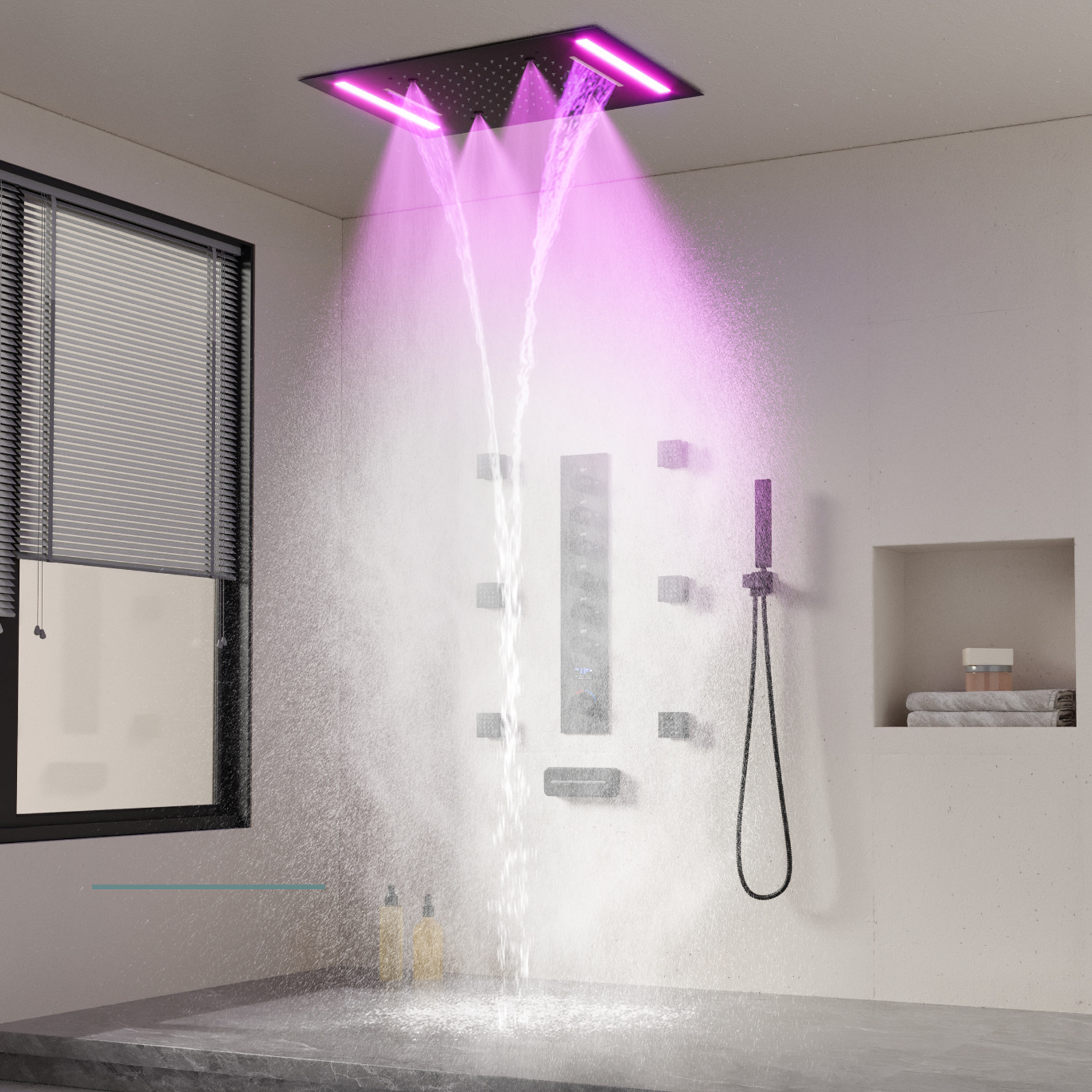 Techo escondido 500 * 360mm LED ducha superior pulverización bañera de baño frío y caliente conjunto de ducha digital
