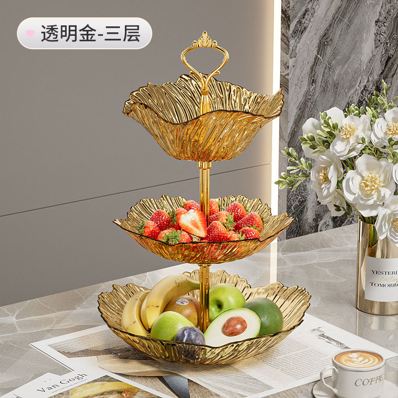多層花型キャンディプレート北欧クリエイティブハイエンドプラスチックPETフルーツプレート花型三層スナックプレートセット|undefined