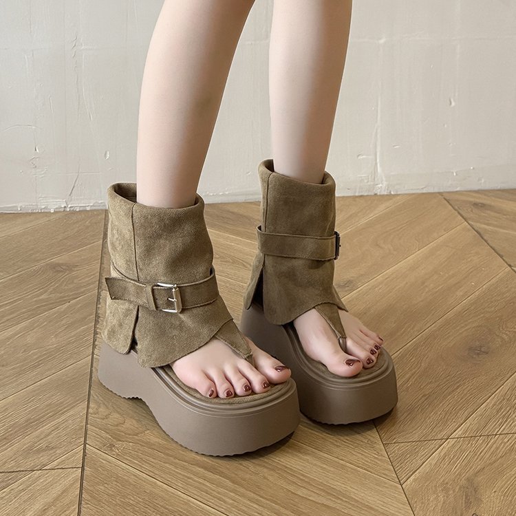 High-End Thong Sandals for Women 2025 Summer New Open-Toe Sandals Platform Thick-Soled Niche Western Trouser Boots