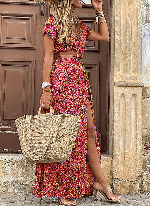 2022 Independent Station AliExpress WISH Explosive Trendy European And American Hot Selling Fashion Bohemian V-Neck Floral Dress