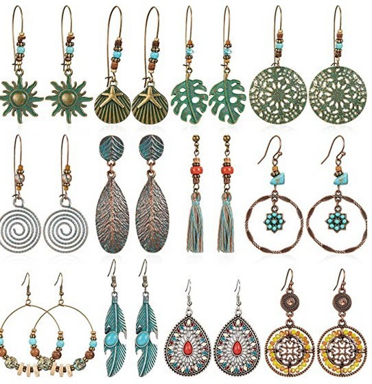 Juego de pendientes de estilo bohemio, muy vendido en el extranjero, pendientes de estilo antiguo populares en Europa y América, fabricante de joyería de Amazon al por mayor