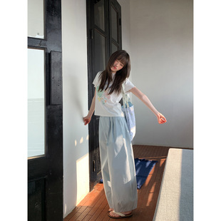 Blue Loose Wide-Leg Pants for Women Summer 2025 New Style Small Narrow-Brimmed High-Waisted Lantern Casual Pants
