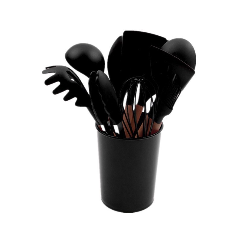 Utensilios de cocina de silicona juego de 19 piezas cuchillo de cocina sartén antiadherente cuchara mango de madera utensilios de cocina de silicona juego de 12 piezas en stock transfronterizo