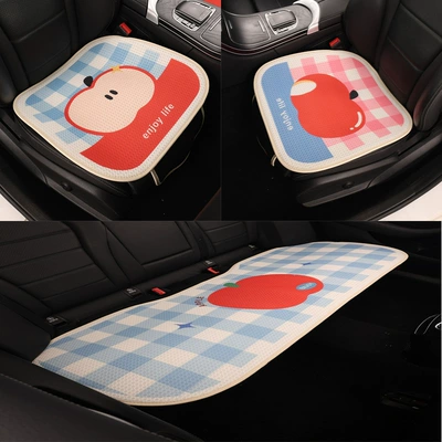 Car Seat Cushion Cartoon Design: Seat cushion, seat cover - new-plaid-apple-base-three-piece-set