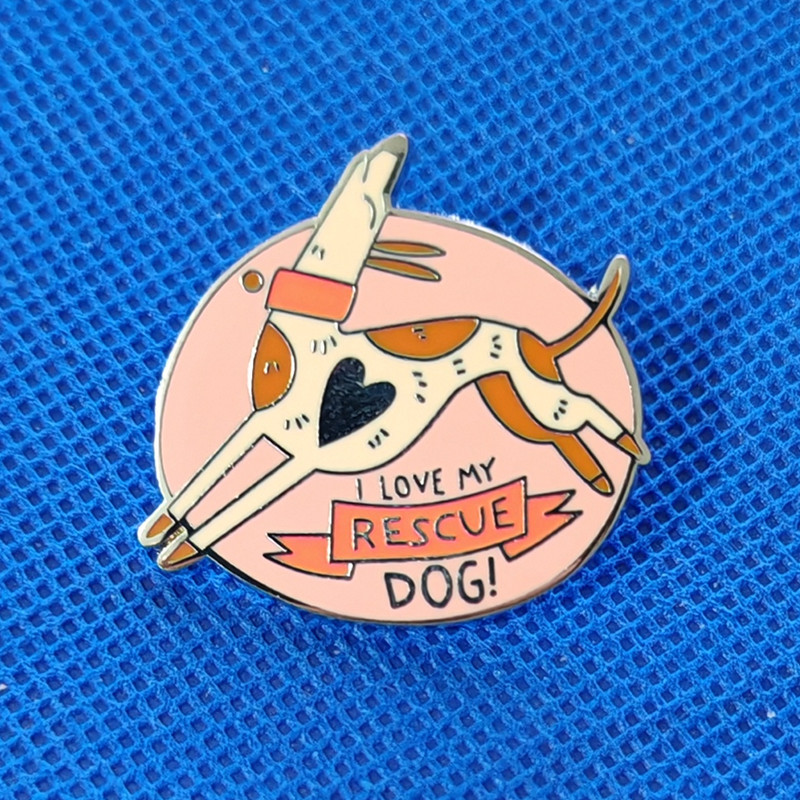 I Love My Rescue Dog Brooch Cute Cartoon Dog Metal Enamel Badge Fashion Lapel Pin Jewelry Accessories