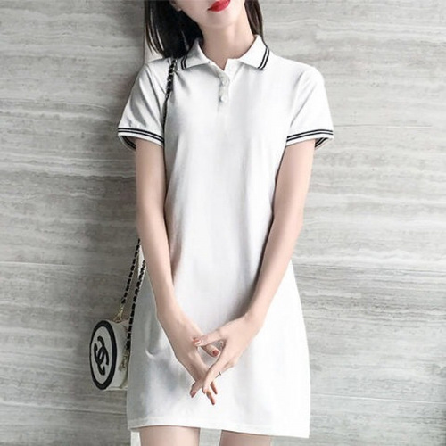 Women's Summer Slimming Sporty Casual Short Sleeve Plus Size POLO Shirt with Mid-length Collar T-shirt Dress