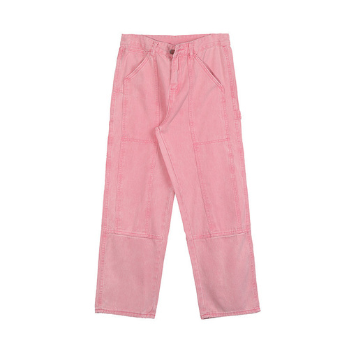 High Street Men's Straight Leg Loose Summer Punk Style Pink Pants American Oversize Wide Leg Work Pants Trendy